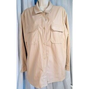 Stoosh Faux Leather Sand Tan Shacket Shirt Jacket M Fleece Lined